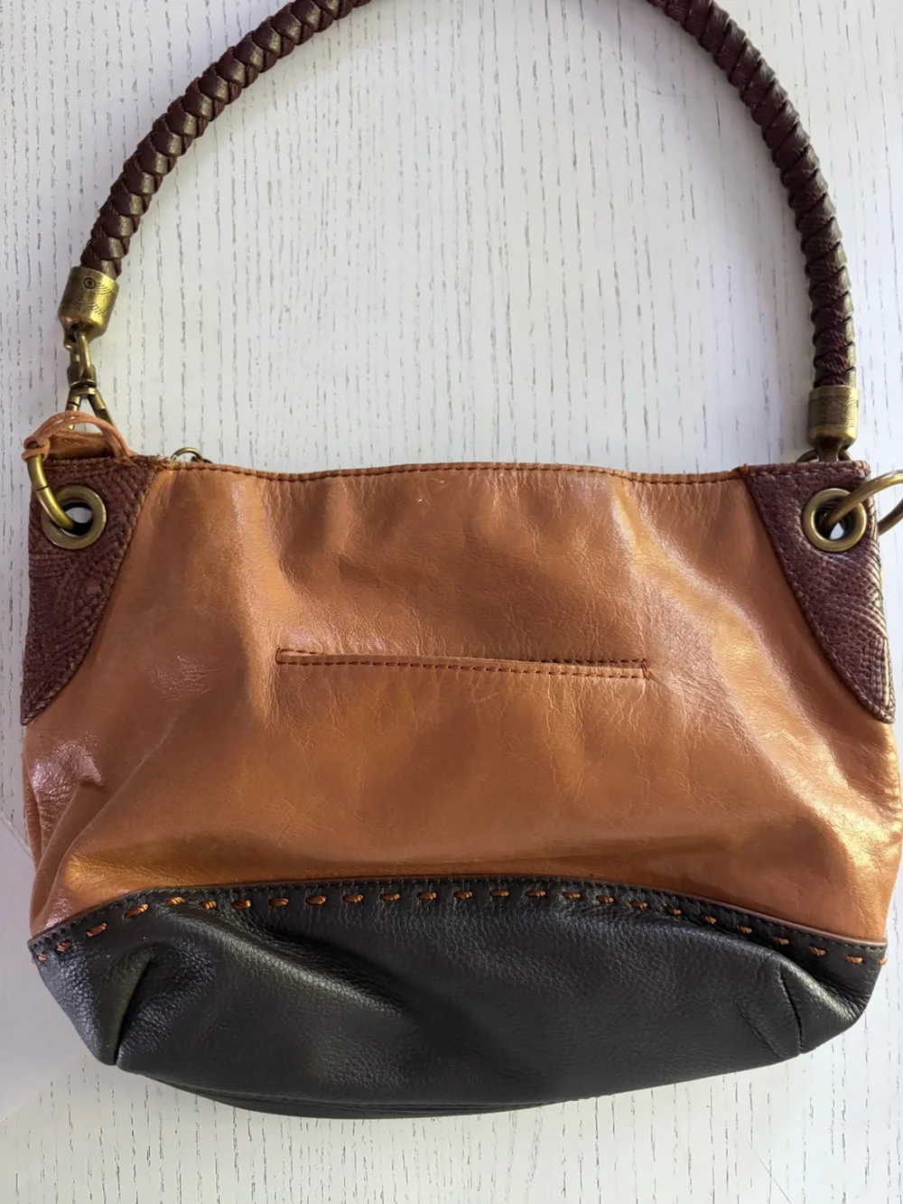The Sak Two-Tone Tan and Dark Brown Leather Satchel
